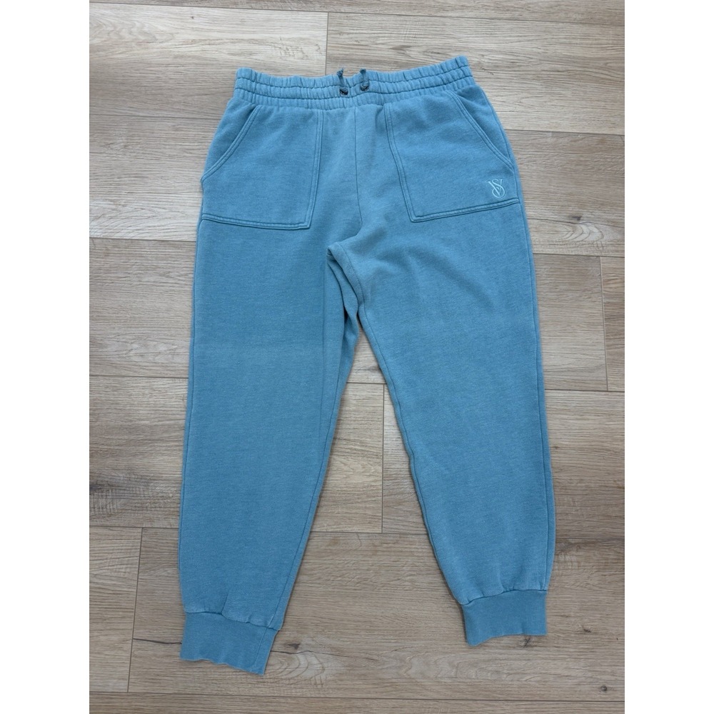 Victoria's Secret On Point Joggers Womens L Teal Blue Fleece VS Logo Sweatpants